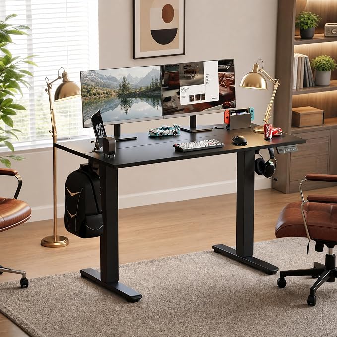 Claiks Electric Standing Desk 55 x 24 Inches, Motorized Sit Stand Desk with 3 Memory Presets & Cable Management, Spacious Ergonomic Computer Workstation for Dual Monitors & Gaming Setup, Black