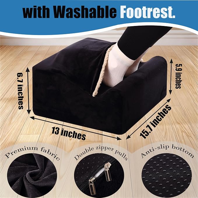 Keep Warm Foot Stool Foot Rest for Under Desk At Work | Office Footrest with Warm Feet Pocket,Ergonomic Under Deskfoot stool Stool for Office Chair & Back &Pain Relief Black+