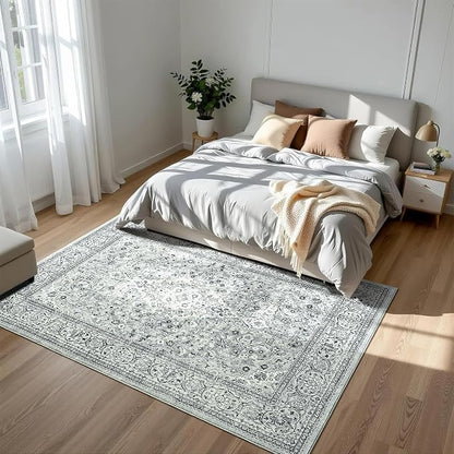 Goideal Washable Rug 5x7, Gray Area Rugs Non Slip, Indoor Low Pile Carpet with Rubber Backing for Living Room Kitchen Bathroom Entryway Office Bedroom