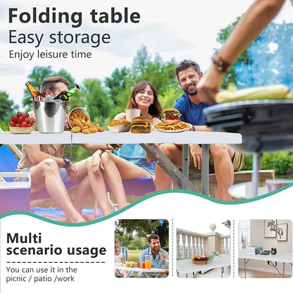 FDW 4FT Folding Table Half Portable Foldable Table Picnic Table for Office Home Camping Party (White, 4 FT)