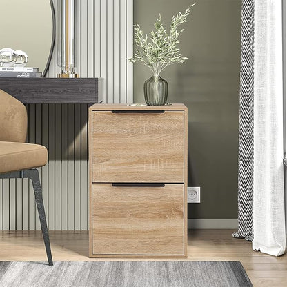 Wood File Cabinet 2 Drawer Filing Cabinets with Hanging Bars for Letter Size, Wooden Samll Vertical Filing Cabinet for Home Office, Oak