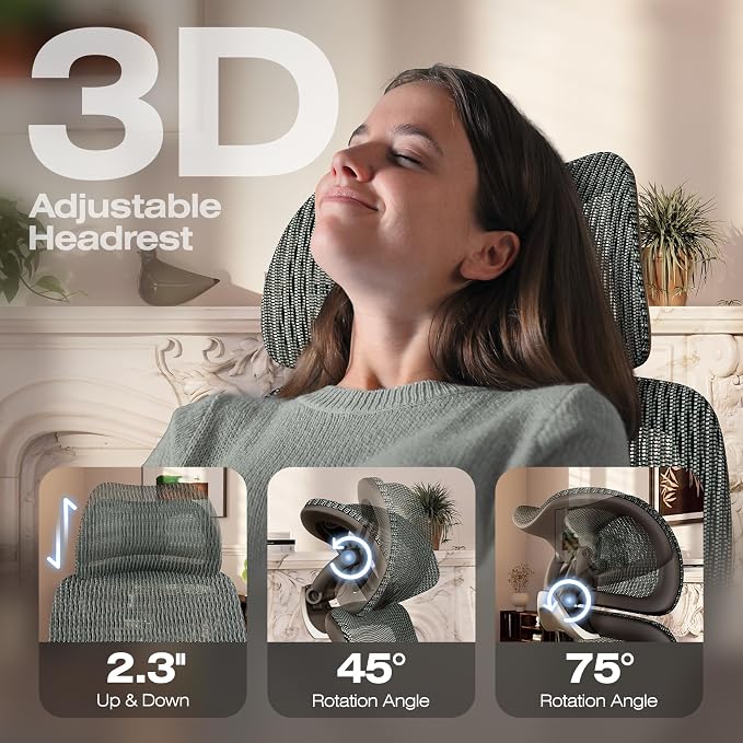 ELABEST X100 Ergonomic Mesh Office Chair with Footrest, Big and Tall Hone Desk Chair with 5D Flip-Up Arms, Adjustable 3D Lumbar Support,Gaming & Executive Computer Chairs for Long Hours (Dusty Sage)