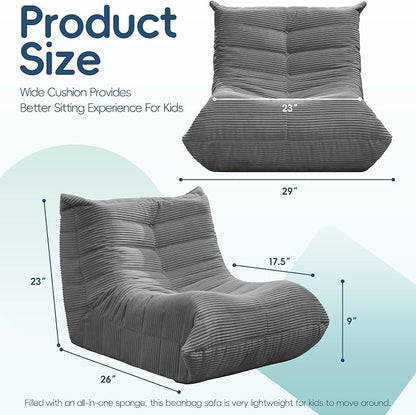 Hobestluk Medium Bean Bag Chair Faux Fur Fabric BeanBag Couch for Playroom | Grey Corduroy,Ergonomic Design,Memory Foam,Strong Supportive,No Assembly Required,Decorative Style for Living Room Bedroom