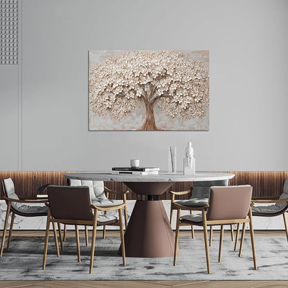 Canvas Wall Art Decor Prints Modern Botanical Wall Art Pictures for Living Room White Flower Wall Art Prints Tree of Life Wall Art Decor Canvas Art Wall Decor Artwork for Walls Home Office Decorations 32" X 48"