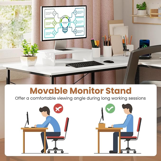 Tangkula L-Shaped Computer Desk with Power Outlets, 95” Long 2-Person Desk with Monitor Shelf, Modern Corner Desk Gaming Table with USB Ports for Home Office