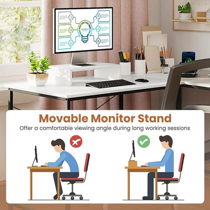 Tangkula L-Shaped Computer Desk with Power Outlets, 95” Long 2-Person Desk with Monitor Shelf, Modern Corner Desk Gaming Table with USB Ports for Home Office