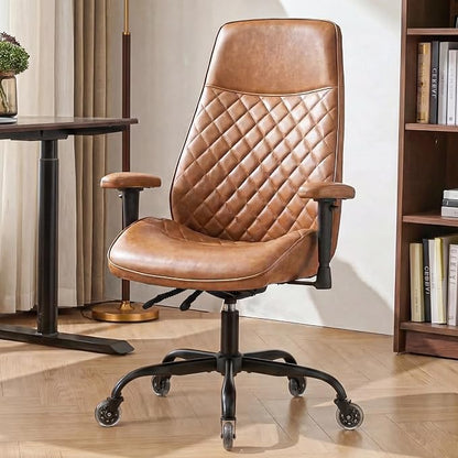 NEO CHAIR Ergonomic Leather Office Desk Chair with Adjustable Height Armrests High Back Lumbar Support Swivel Executive Computer Chair with Wheels Comfy Home Office Chair for Adults (Brown)