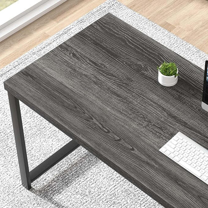 FOLUBAN 47 Inch Computer Desk with Storage Shelves, Modern Home Office Desk, Small Study Writing Desk Gaming Table Workstation for Bedroom Living Room, Industrial Dark Gray