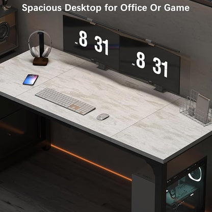 NSdirect 63" Large Computer Desk,Modern Simple Style PC Table Office Desk Wide Workstation for Study Writing,Gaming and Home Office,Extra 1" Thicker Wooden Tabletop and Black Metal Frame,White+Black