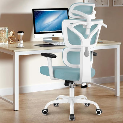 Winrise Big & Tall Ergonomic Reclining Desk Chair - High Back Gaming Chair With Breathable Mesh Seat, Lumbar Support, Adjustable Armrests (Blue)