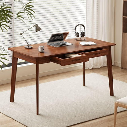 Timechee 47 Inch Compact Computer Gaming Desk, Study Work Office Desk with 2 Storage Drawers, Rectangular Study Reading Table, Simple Computer Writing Table for Home Office, Living Room,Walnut Color