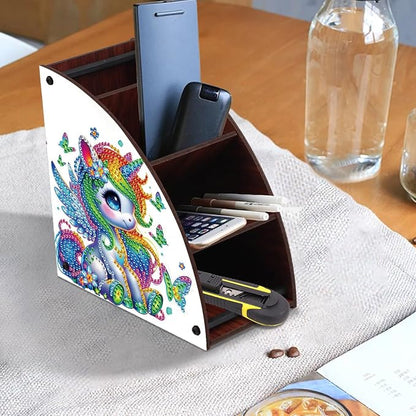 Diamond Art Painting Wooden Organizer Box – Animal DIY Multi-Grid Storage for Makeup Brushes, Remotes & Office Supplies – Double-Sided Drill Tabletop Décor for Adults