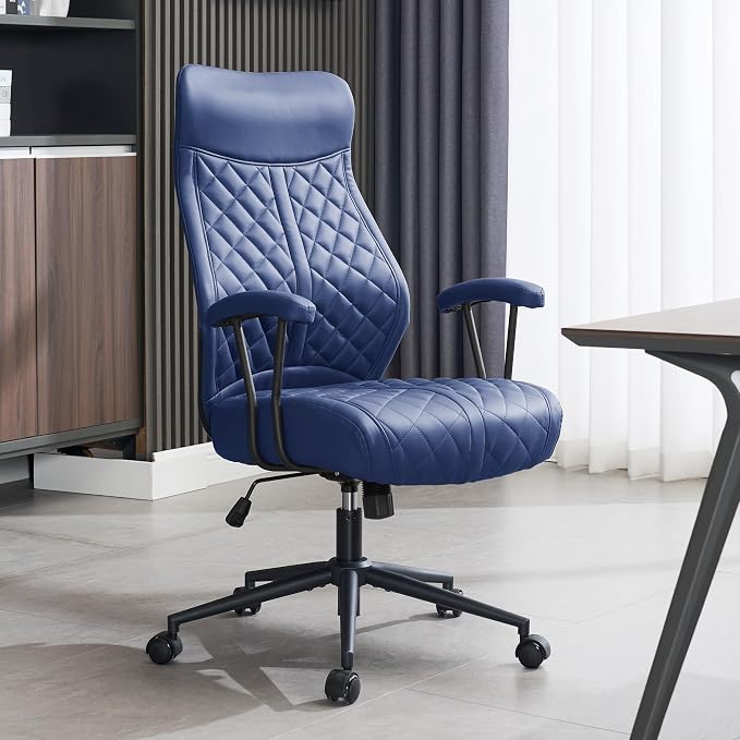 Okeysen Modern Leather Office Chair, High Back Conference Room Chairs Mid-Century Reclining Office Chairs with Removable Pillow, Padded Executive Office Chair for Home, Office.