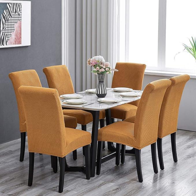 Stretch Chair Covers for Dining Room Set of 6, Removable Washable Dining Room Chair Covers, Dining Chair Slipcovers Seat Protector, Great Home Decor and Banquet Upholstery (Gold, 6 Pack)