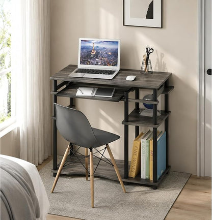 Furinno Abbott Desk, 31.5 Inch Grey Computer Desk with Keyboard Tray, Easy Assembly Gaming Desk with Storage Shelf, Office Desk for Home Office, Bedroom, Grey Oak
