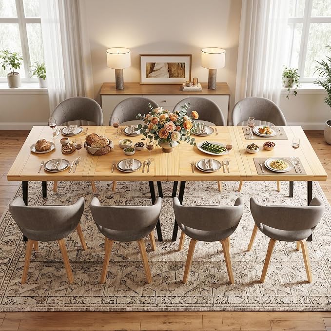 VINGLI 48 Inch Solid Wood Dining Table for 4-6, Oak Rectangular Kitchen Table with Waterproof Tabletop for Indoor & Outdoor Use, Pine Wood Dinner Table for Patio, Dining Room, Kitchen, Apartment
