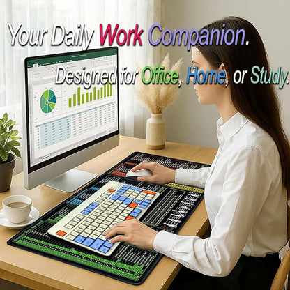 Excel/Word/Power Point/Windows Mouse pad,Non-Slip&Waterproof Large Gaming Office pc Desk mat(XXL 35.4x15.8 in),Over 200 Keyboard Shortcuts Mousepad