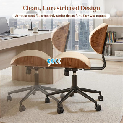 Home Office Desk Chair with Wheels, Adjustable Height Armless Desk Chairs, PU Leather Mid Back 360° Small Computer Chair for Study Meeting Makeup Room (White Stripe)