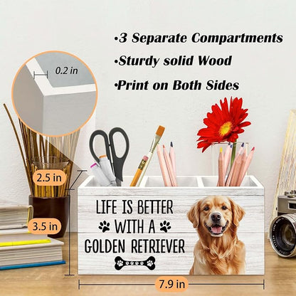 Golden Retriever Gifts Dog Pen Holder for Desk, Gifts for GoldenRetriever Lovers Pencil Organizer, Life is Better with A Golden Retriever Wood Pen Holder Desk Accessories Decor for Home Office
