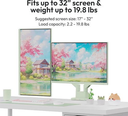 Pixio PS1D Wave Mint Green Dual Monitor Arm Stand Desk Mount - Fits up to 32 inches Monitors and up to 19.8lbs. VESA Compatibility and Integrated Cable Management