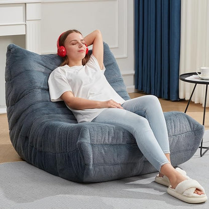 Hobestluk Adults Bean Bag Chair Faux Fur BeanBag Couch for Living Room | Bluegrey Plush,Ergonomic Design,Memory Foam,UltraSoft,Anti-slip Bottom,No Assembly Required,Decorative Style for Living Room