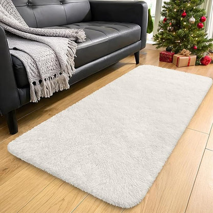 OLANLY 3x10 Machine Washable Runner Rugs for Hallway, Soft Fluffy Shaggy Bedside Rugs for Bedroom, Living Room, Indoor Floor Carpet for Kids Girls and Boys, Nursery Rooms, Home Decor Aesthetic, Ivory