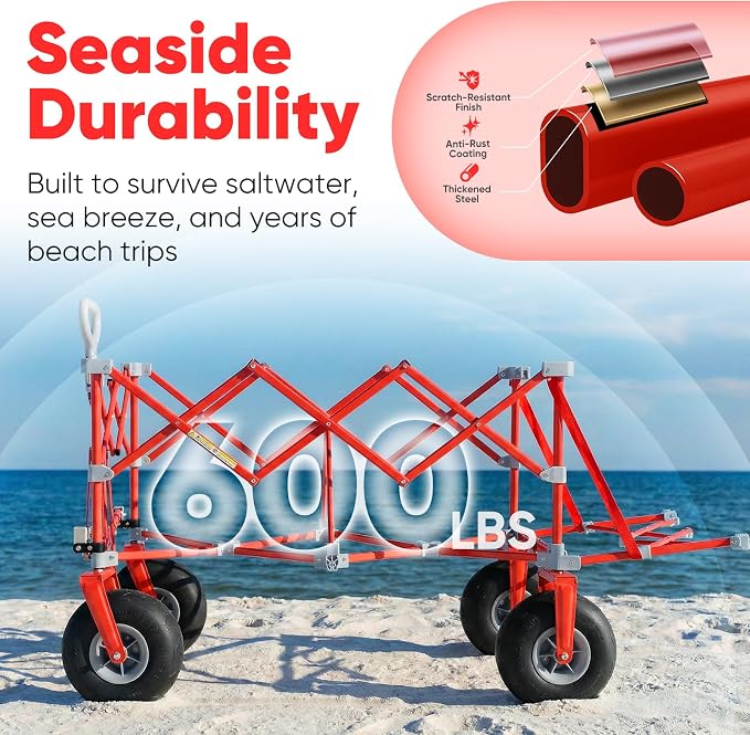 Sekey Heavy Duty Beach Wagon with 9" Big Sand-Proof Wheels, 300L Oversized Foldable Beach Cart with Cooler| Adjustable Handle & Balloon Tires for Sand, Camping,Vacation