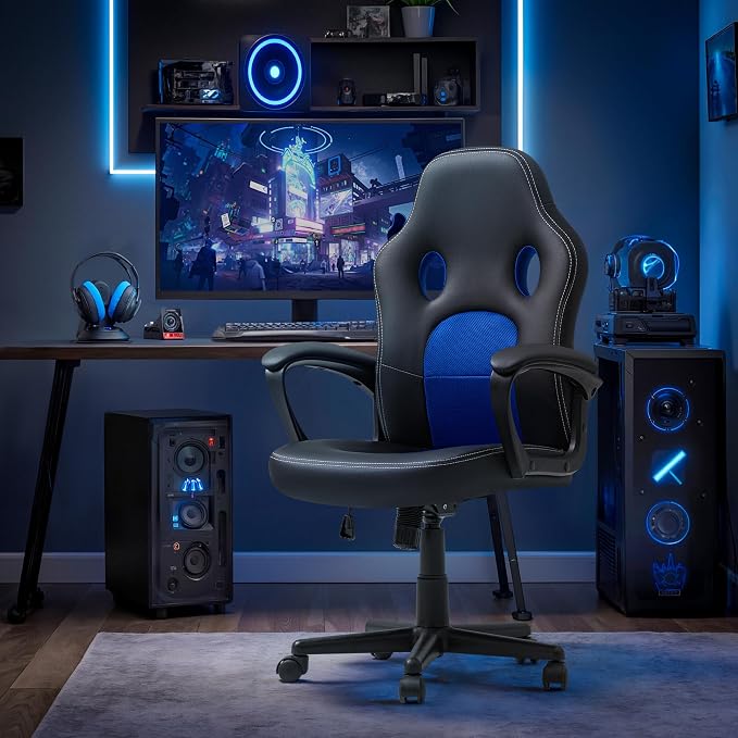 Office Gaming Chair High Back Leather Computer Chairs Ergonomic Height Adjustable Racing Game Desk Chair Executive Conference Task Chair (Blue)