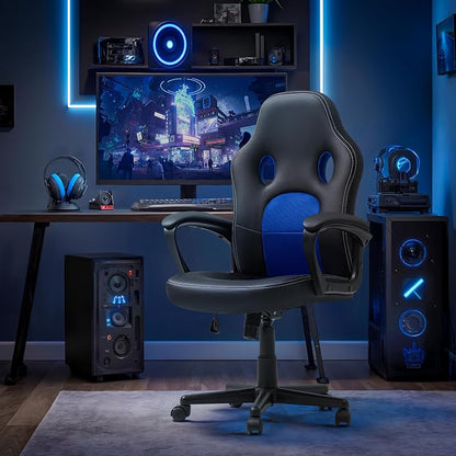 Office Gaming Chair High Back Leather Computer Chairs Ergonomic Height Adjustable Racing Game Desk Chair Executive Conference Task Chair (Blue)