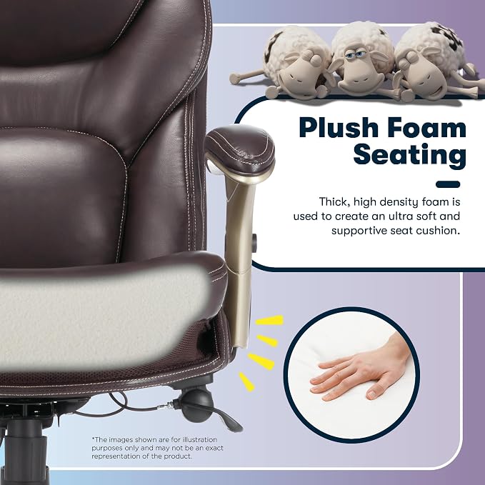 Serta Claremont Executive Office Chair with Back-In-Motion Technology, Ergonomic Mid-Back with Pivot Lumbar Support & Seat, Plush Cushion, Body Pillows, Adjustable Arms, Bonded Leather, Chestnut Brown