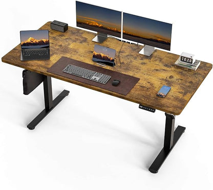 Electric Standing Desk, 63 x 30 Inch Extra Large Desktop, Adjustable Height Sit Stand Desk, Home Office Workstation for Dual & Triple Monitor, Rustic Brown