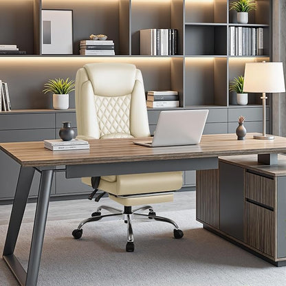 Homall Executive Home Office Chair with Lumbar Support,400lbs Adjustable Ergonomic High Back Office Chair Reclining Managerial Chair for Home Office (Beige)