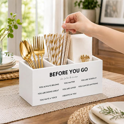 Motivational Classroom Pen Holder for Desk, Before You Go Be Sure to Know Positive Affirmations Wooden Box Sign Desk Decor for Home Office Decoration, Inspirational Pencil Organizer