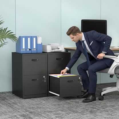 Polup 2 Drawer File Cabinet with Lock, Metal File Cabinets for Home Office, Two Drawer Locking Filing Cabinet, Small File Cabinet for Under Desk for Hanging Letter Size, Black, Assembly Required