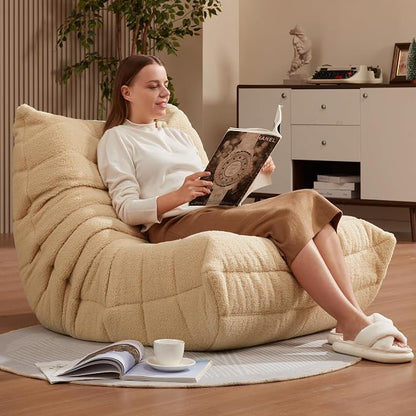 Hobestluk Adults Bean Bag Chair Faux Fur BeanBag Couch for Living Room | Khaki Teddy,Ergonomic Design,Memory Foam,UltraSoft,Anti-slip Bottom,No Assembly Required,Decorative Style for Living Room