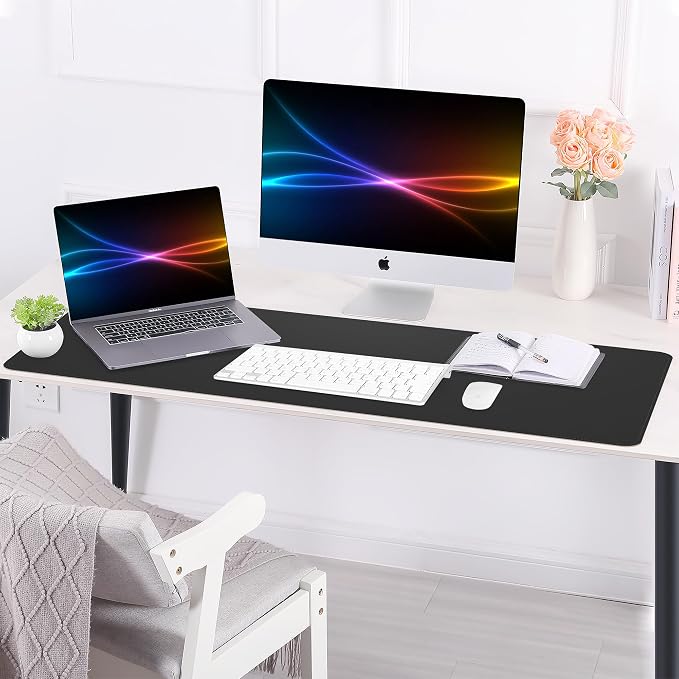 AFIING Large Desk Mat, 47" x 17", Black | Dual-Sided Natural Cork & PU Leather, Non-Slip, Waterproof, For Office, Home & Gaming