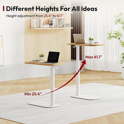 SANODESK Adjustable Overbed Bedside Table Pneumatic Adjustable Height Laptop Computer Standing Desk Cart with Tray, Hospital and Home Use(23.6" W x 13.8" D,Maple)