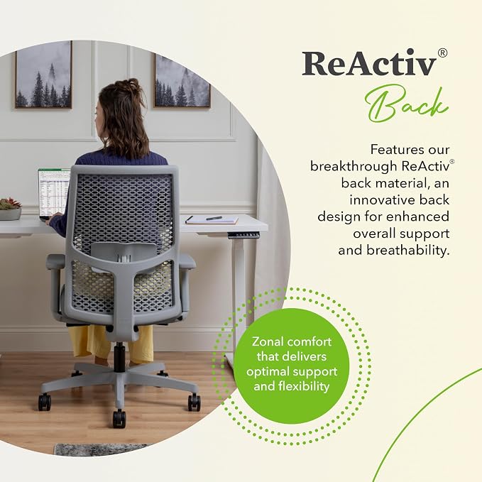 HON Ignition 2.0 ReActiv Ergonomic Office Chair, Mesh Desk Chair with Lumbar Support, Synchro‑Tilt Recline, Height and Width Adjustable Arms, Swivel Wheels, Titanium Frame, Ocean