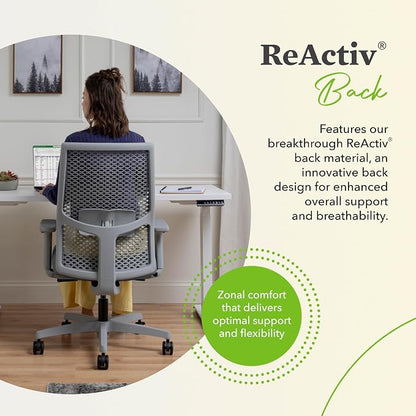 HON Ignition 2.0 ReActiv Ergonomic Office Chair, Mesh Desk Chair with Lumbar Support, Synchro‑Tilt Recline, Height and Width Adjustable Arms, Swivel Wheels, Titanium Frame, Ocean