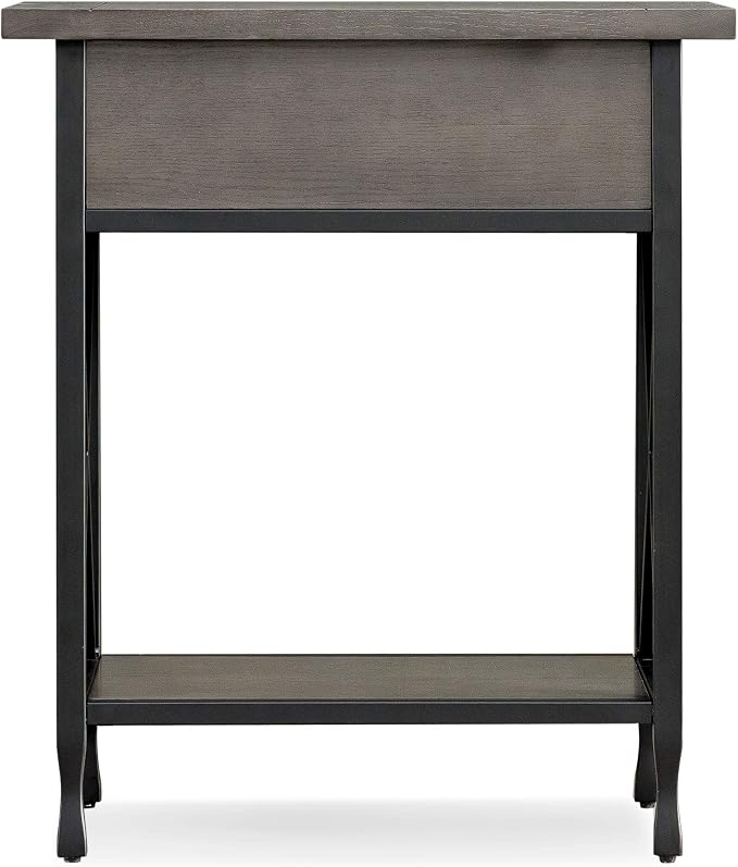 Leick Home 23022 Chisel & Forge One Drawer Nightstand with Shelf, Smoke Gray and Matte Black