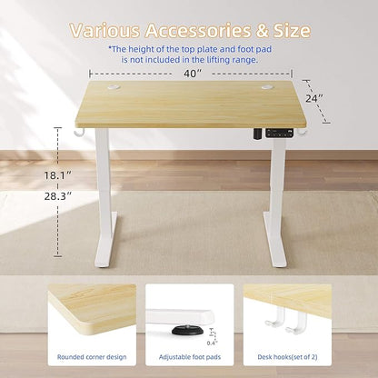 YIHAYO Low Height Adjustable Desk, Lifts 18.1-28.3 Inches, Electric Standing Desk for Short People, 40 x 24 Inches Computer Table with Splice Board for Home Office, Natural