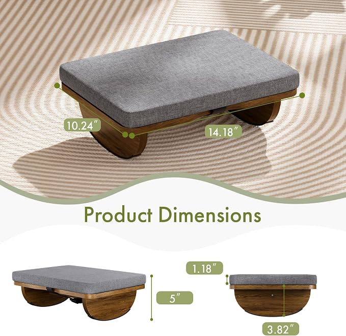 Wooden Under Desk Foot Rest, Foot Stool with Detachable Cushion, Ergonomic Rocking Footrest for Work & Home, Leg Relief & Foot Support, Improves Posture and Blood Circulation