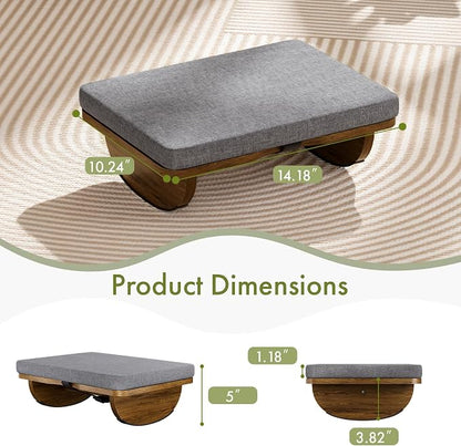 Wooden Under Desk Foot Rest, Foot Stool with Detachable Cushion, Ergonomic Rocking Footrest for Work & Home, Leg Relief & Foot Support, Improves Posture and Blood Circulation