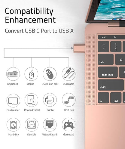 Syntech USB C to USB Adapter Pack of 2 USB C Male to USB3 Female Adapter Compatible with iPhone 17 Pro Max MacBook Pro Air 2024 iMac iPad mini Pro, Other Type C or Thunderbolt 5/4 Devices, Rose Gold