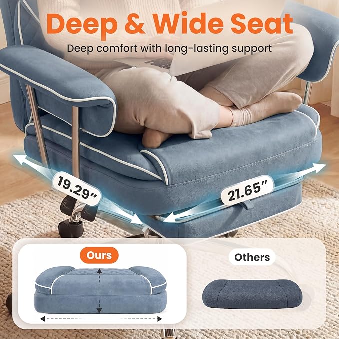 NEO CHAIR Big and Tall Office Chair Gaming Computer Chair High Back Heavy Duty Desk Chai with Lumbar Support Adjustable Recliner Footrest Wide Seat Fabric Executive Home with Wheels (Fabric Blue)