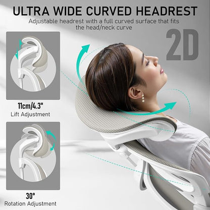BESTFAIR High Back Ergonomic Office Chair, Breathable Mesh Desk Chair with Lumbar Support, Adjustable Headrest, Flip-up Armrests, Computer Gaming Chair, (LightGray)