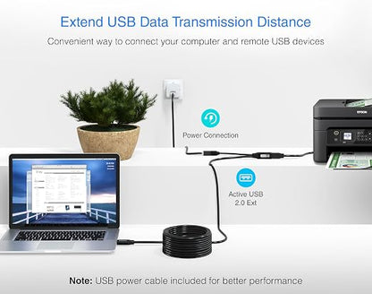 BlueRigger 2.0 Active USB Extension Cable 100FT (USB Extender Cord, 480 Mbps, Male to Female, in-Wall CL3 Rated) Long USB Extension Cord for Webcam, VR Headset, Printer, Hard Drive, Keyboard, Mouse