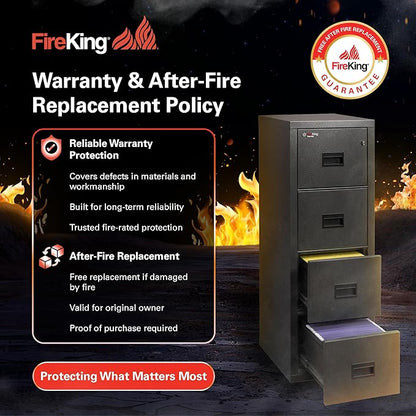 FireKing Turtle Vertical 4 Drawer Legal and Letter Fire Safe File Cabinet with Key Lock, 1 Hour Fire Rated, UL Rated & Water Resistant Home Safe, Filing Cabinet, Made in the USA, Parchment