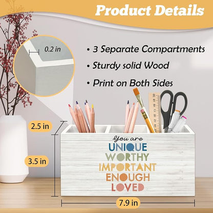 Mental Health Pen Holder Organizer for Desk Accessories, Inspirational Wooden Box Sign Desk Decorations for Therapy Counselor Office Classroom Decor,Mental Health Gifts