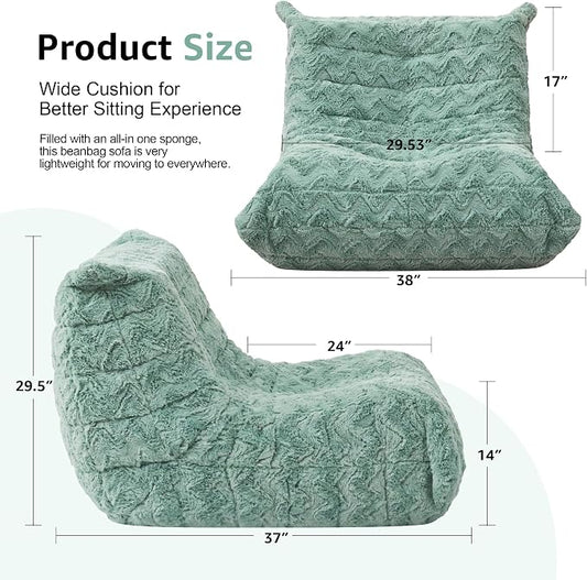 Hobestluk Adults Bean Bag Chair Faux Fur BeanBag Couch for Living Room | Green Chevron,Ergonomic Design,Memory Foam,UltraSoft,Anti-slip Bottom,No Assembly Required,Decorative Style for Living Room